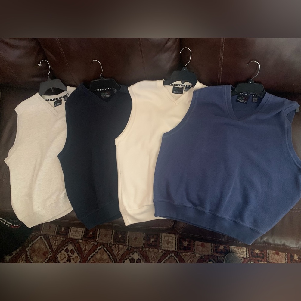 Lot of 4 Greg Norman v neck sweater vest pullover cotton large EUC vintage